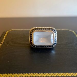 Naga silver ring with milky quartz and black and white sapphires by John Hardy